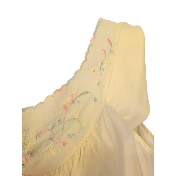 Vintage Yellow Sleeveless Nightgown Embroidered Neckline Maxi M/L - Picture 3 of 8